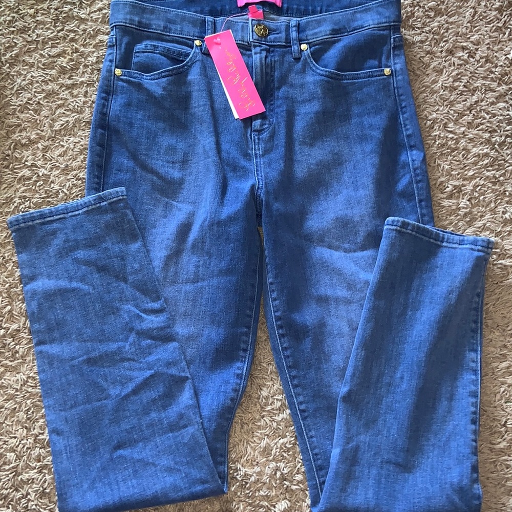 Lilly Pulitzer South Ocean High Rise Skinny Caribbean Blue Sz 10